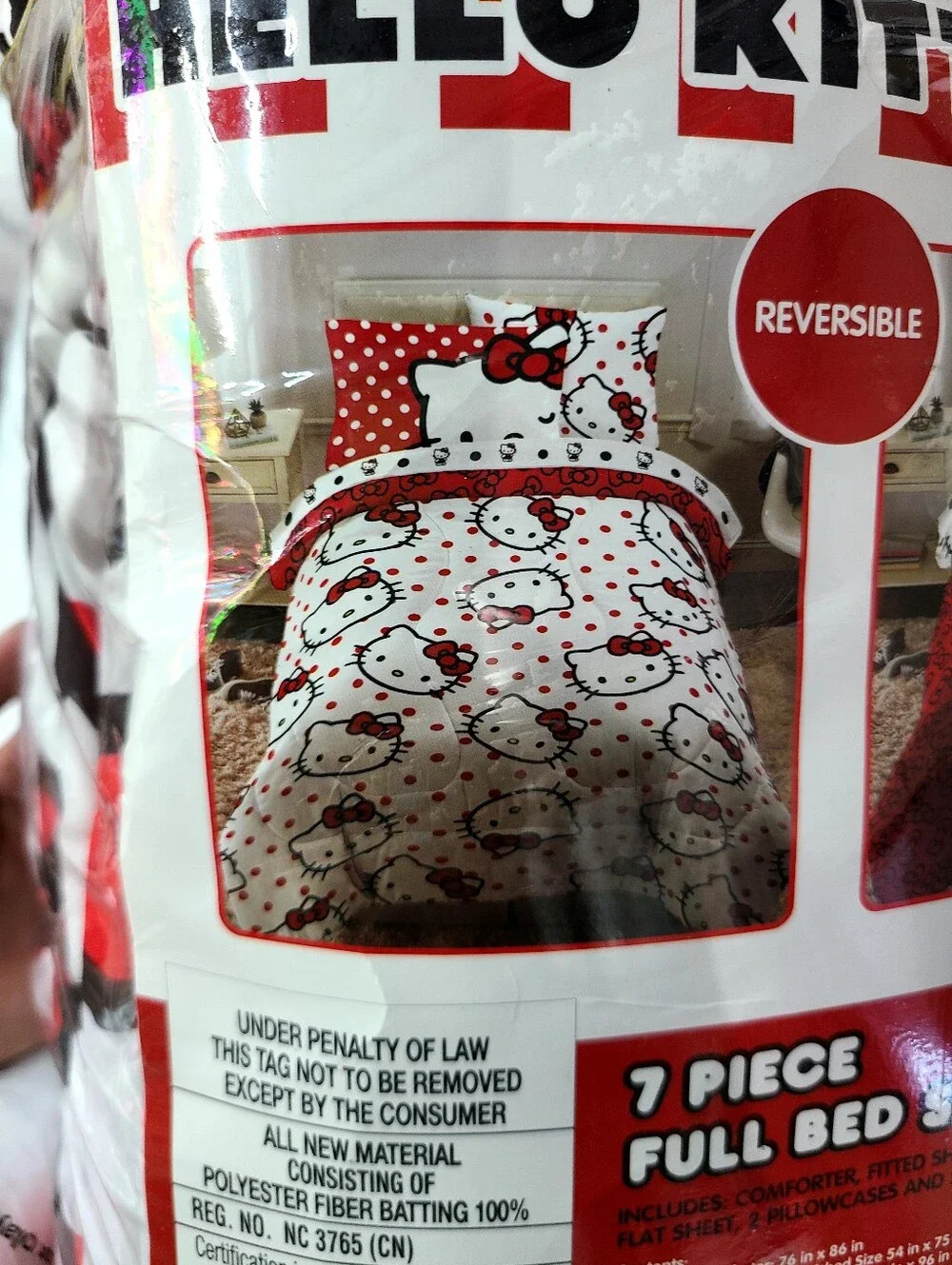 Hello Kitty Polka Dot 7 Piece Super Soft Comforter and Sheet Set Full Reversible